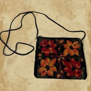 VTG 90s Y2K Velvet Embroidered Floral Crossbody Purse Fairy Festival Boho chic